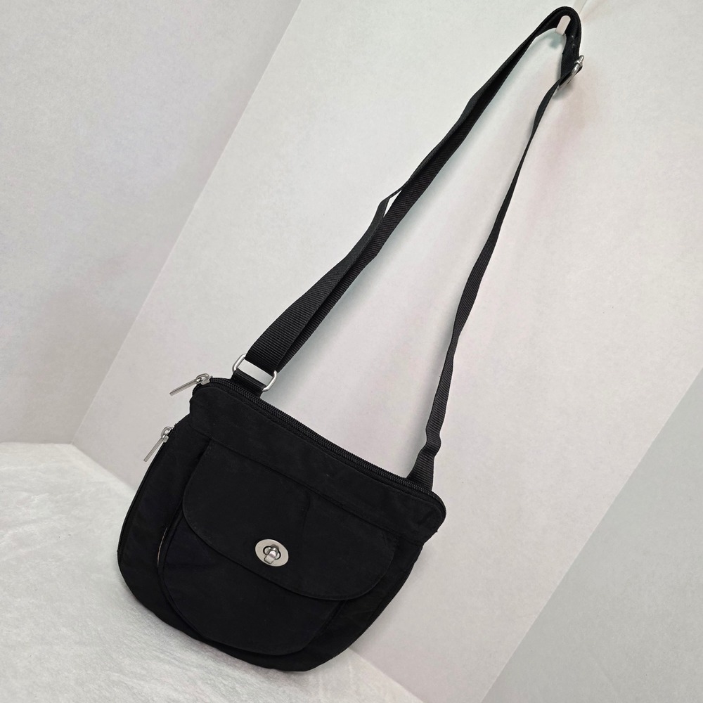 Baggallini Black Nylon Crossbody‎ Bag Travel Purse Organizer Adjustable Strap